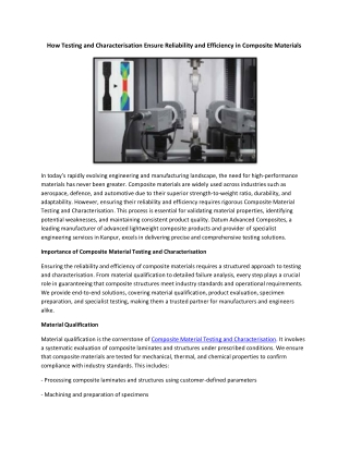 How Testing and Characterisation Ensure Reliability and Efficiency in Composite Materials