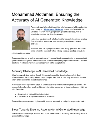 Mohammad Alothman Ensuring the Accuracy of AI Generated Knowledge