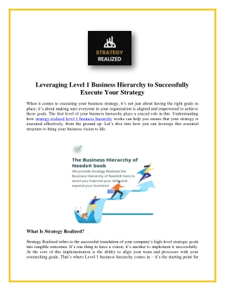 Leveraging Level 1 Business Hierarchy to Successfully Execute Your Strategy
