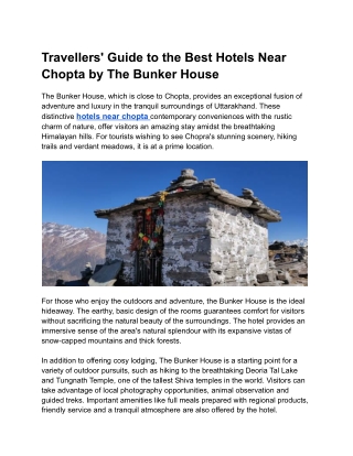 Travellers' Guide to the Best Hotels Near Chopta by The Bunker House