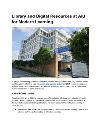Library and Digital Resources at AIU for Modern Learning