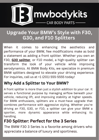 Upgrade Your BMW’s Style with F30, G30, and F10 Splitters