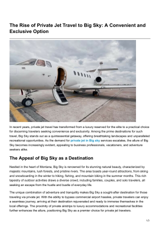 The Rise of Private Jet Travel to Big Sky A Convenient and Exclusive Option