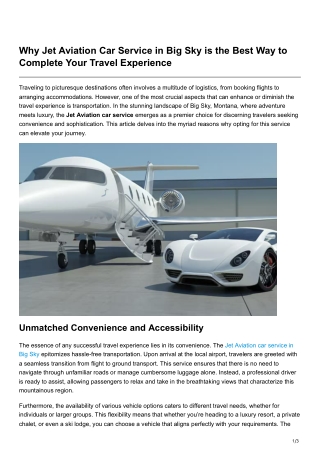 Why Jet Aviation Car Service in Big Sky is the Best Way to Complete Your Travel Experience