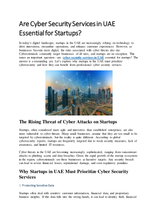 Are Cyber Security Services in UAE Essential for Startups