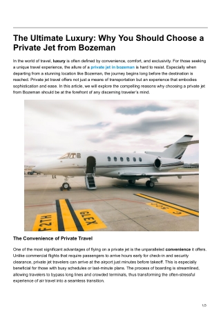 The Ultimate Luxury Why You Should Choose a Private Jet from Bozeman