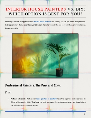 Interior House Painters vs. DIY: Which Option is Best for You?