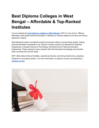 Best Diploma Colleges in West Bengal – Affordable & Top-Ranked Institutes