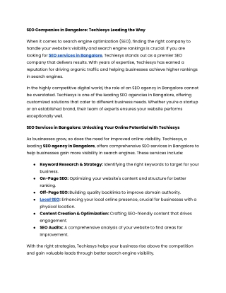 Techiesys: #No1 SEO Company Bangalore,top 10 SEO Company in Bangalore,SEO Compan