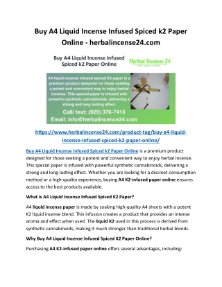 Buy A4 Liquid Incense Infused Spiced k2 Paper Online - herbalincense24