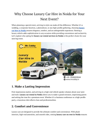 Book Luxury Car Rental in Noida