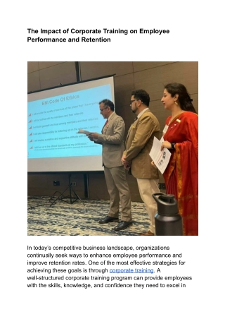 The Impact of Corporate Training on Employee Performance and Retention