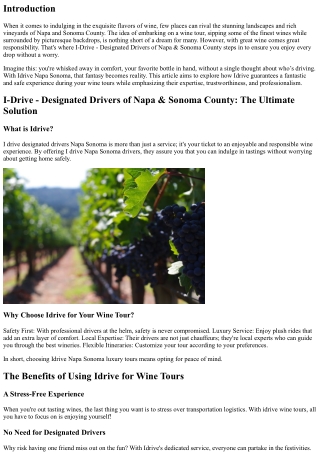 Idrive: Ensuring a Safe and Enjoyable Wine Tour Experience