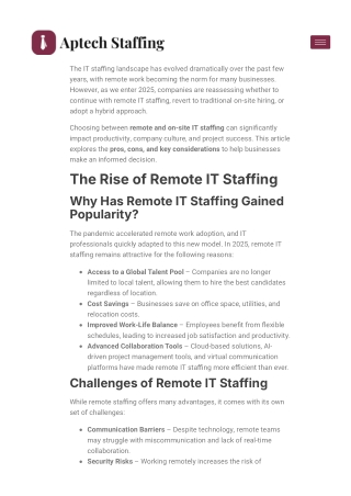 Remote vs. On-Site IT Staffing What’s the Best Choice in 2025.