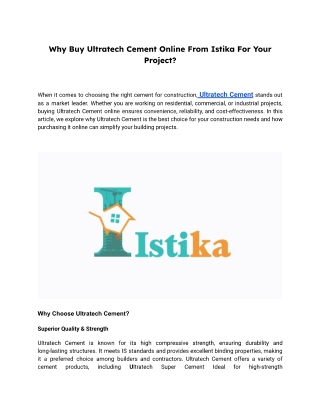 Why Buy Ultratech Cement Online From Istika For Your Project