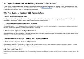 SEO Agency in Pune: The Secret to Higher Traffic and More Leads