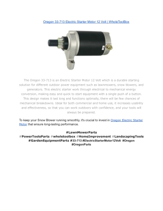 Oregon 33-713 Electric Starter Motor 12 Volt _ WholeToolBox