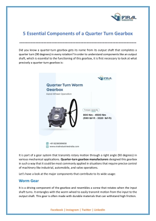 5 Must Components of a Quarter Turn Gearbox