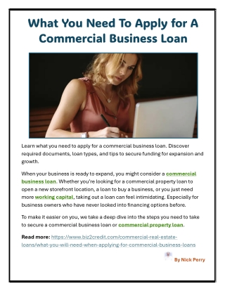 What You Will Need When Applying for Commercial Business Loans