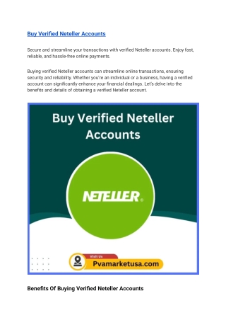 Buy Verified Neteller Accounts - 100% Real, Safe & Verified