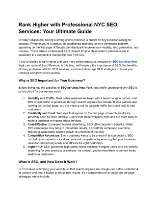 Rank Higher with Professional NYC SEO Services