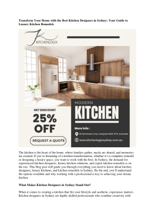 Your Home with the Best Kitchen Designers in Sydney