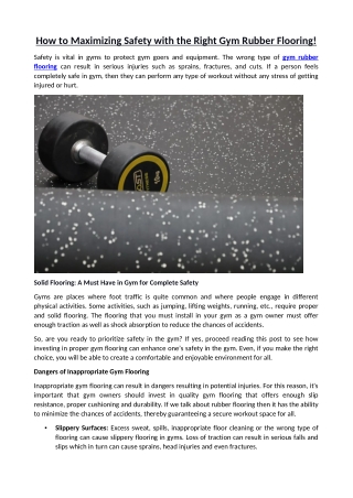 How to Maximizing Safety with the Right Gym Rubber Flooring!