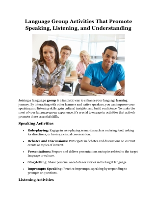 Language Group Activities That Promote Speaking, Listening, and Understanding