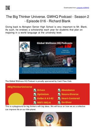 The Big Thinker Universe. GWHQ Podcast - Season 2 - Episode 016 - Richard Blank