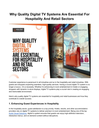 Why Quality Digital TV Systems Are Essential For Hospitality And Retail Sectors