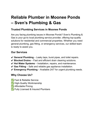 Reliable Plumber in Moonee Ponds – Sven’s Plumbing & Gas