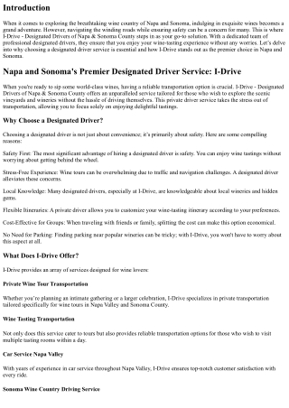 Napa and Sonoma's Premier Designated Driver Service: I-Drive