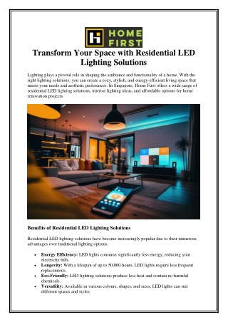 Transform Your Space with Residential LED Lighting Solutions