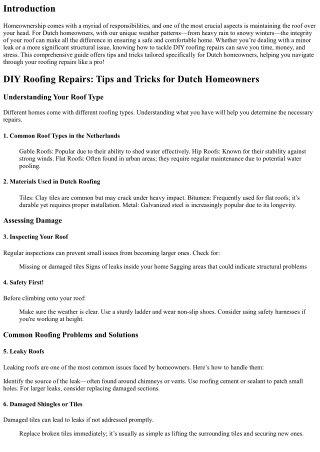 DIY Roofing Repairs: Tips and Tricks for Dutch Homeowners