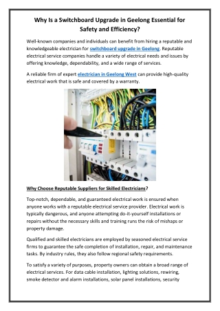 Why Is a Switchboard Upgrade in Geelong Essential for Safety and Efficiency.docx