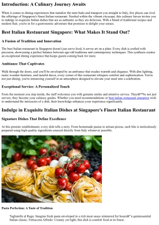 Indulge in Exquisite Italian Dishes at Singapore's Finest Italian Restaurant