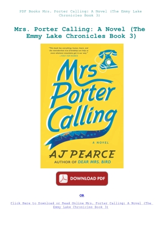 PDF Books Mrs. Porter Calling A Novel (The Emmy Lake Chronicles Book 3)