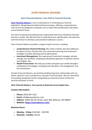 Avier Financial Advisors | Avier Wealth Advisors