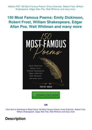 eBooks PDF 150 Most Famous Poems Emily Dickinson  Robert Frost  William Shakespeare  Edgar Allan Poe