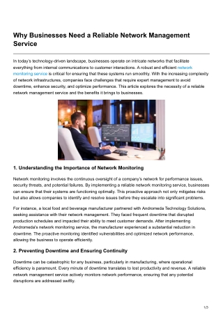Why Businesses Need a Reliable Network Management Service