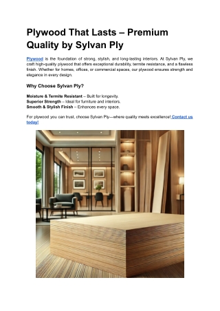 Plywood That Lasts – Premium Quality by Sylvan Ply