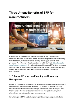 Three Unique Benefits of ERP for Manufacturers
