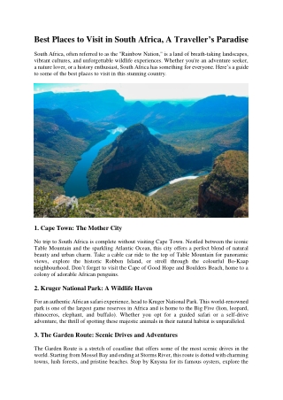 Best Places to Visit in South Africa, A Traveller’s Paradise