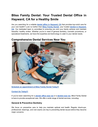 Bliss Family Dental_ Your Trusted Dental Office in Hayward, CA for a Healthy Smile