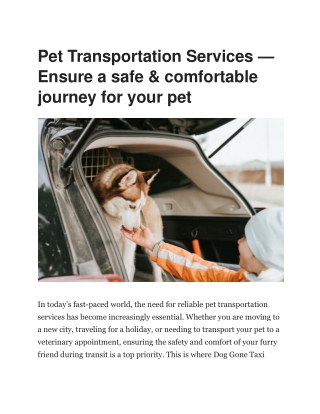 Pet Transport Service – Dog Gone Taxi