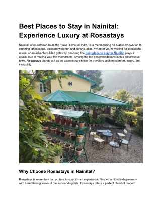 Best Places to Stay in Nainital_ Experience Luxury at Rosastays