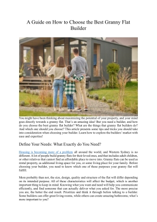 A Guide on How to Choose the Best Granny Flat Builder