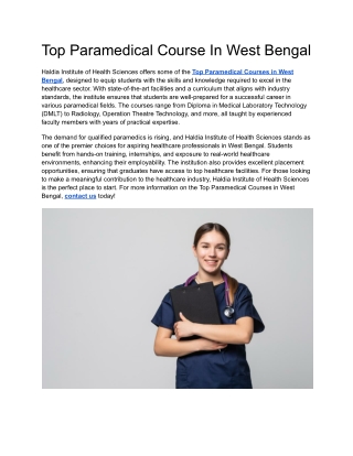 Top Paramedical Course In West Bengal
