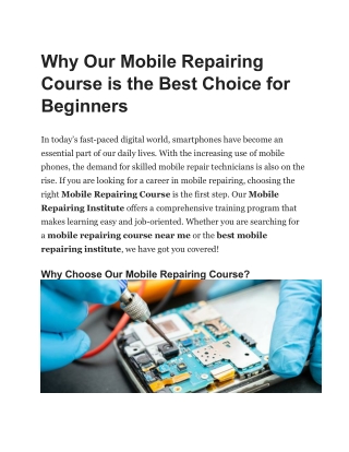 Why Our Mobile Repairing Course is the Best Choice for Beginners