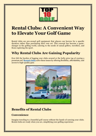 Rental Clubs A Convenient Way to Elevate Your Golf Game